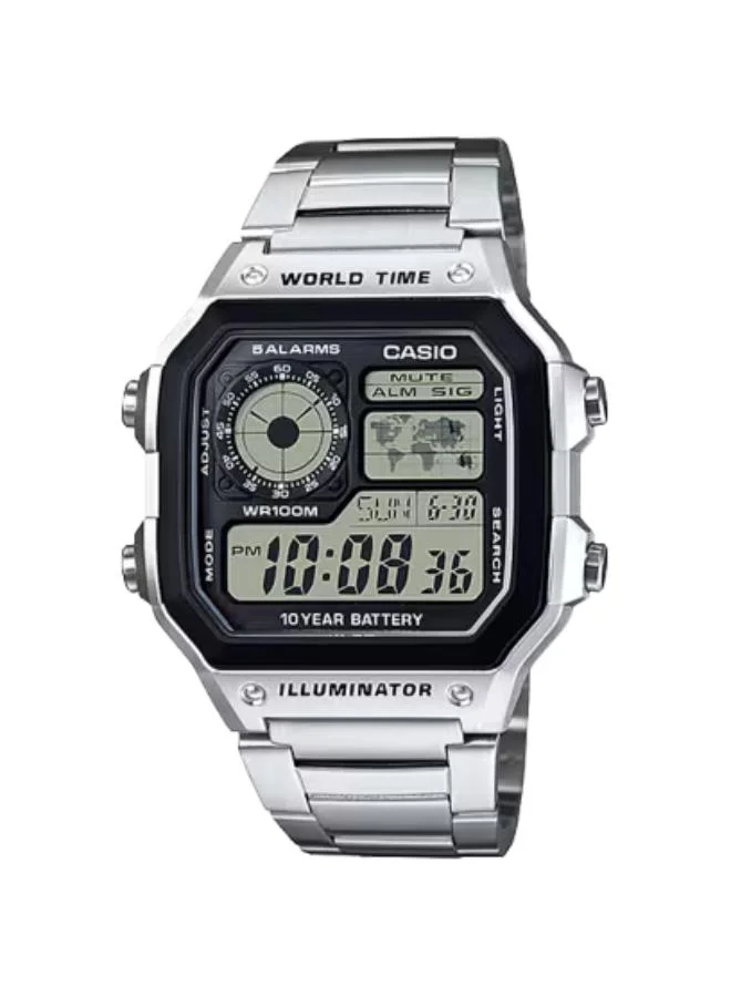 Casio Men's Digital Display Watch With Silver Stainless Steel Strap - AE-1200WHD-1A