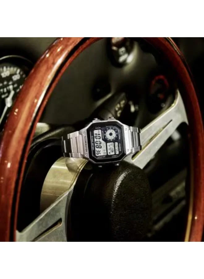 Casio Men's Digital Display Watch With Silver Stainless Steel Strap - AE-1200WHD-1A