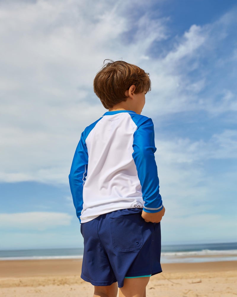 maamgic Boys Swim Trunks with Compression Liner Toddler Stretch Swim Shorts Quick Dry Swimming Trunks Boxer Brief 2 in 1 Beach Shorts Navy Lake Blue 3T - Image 2
