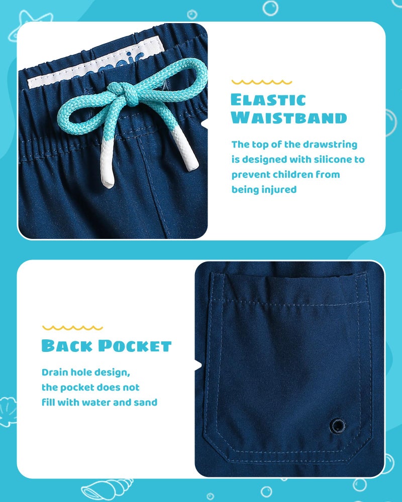 maamgic Boys Swim Trunks with Compression Liner Toddler Stretch Swim Shorts Quick Dry Swimming Trunks Boxer Brief 2 in 1 Beach Shorts Navy Lake Blue 3T - Image 4