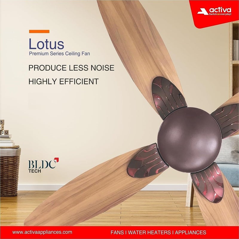 Activa Premium Series Lotus 1200 MM Noiseless 380 RPM High Speed BLDC Motor (28 Watts) with Remote control Wood Ceiling Fan With Wooden Finish come with 5 Years Warranty (RoseWood) - Image 3