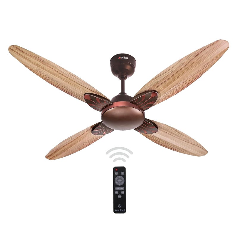 Activa Premium Series Lotus 1200 MM Noiseless 380 RPM High Speed BLDC Motor (28 Watts) with Remote control Wood Ceiling Fan With Wooden Finish come with 5 Years Warranty (RoseWood) - Image 1