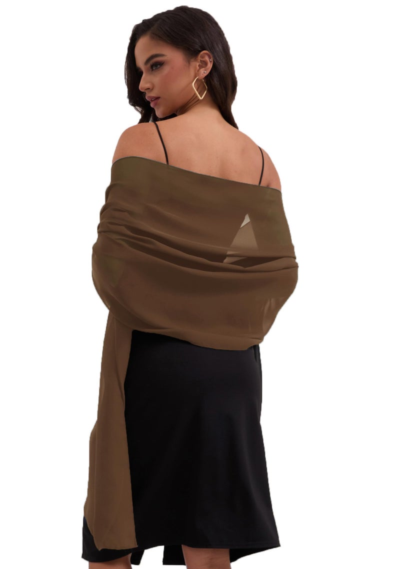 Baoqiya Women's Shawls and Wraps for Evening Dress Chiffon Shawl Soft Elegant Silky Pashmina Wedding Bridal Scarf(Brown, 79"Ã—19") - Image 2