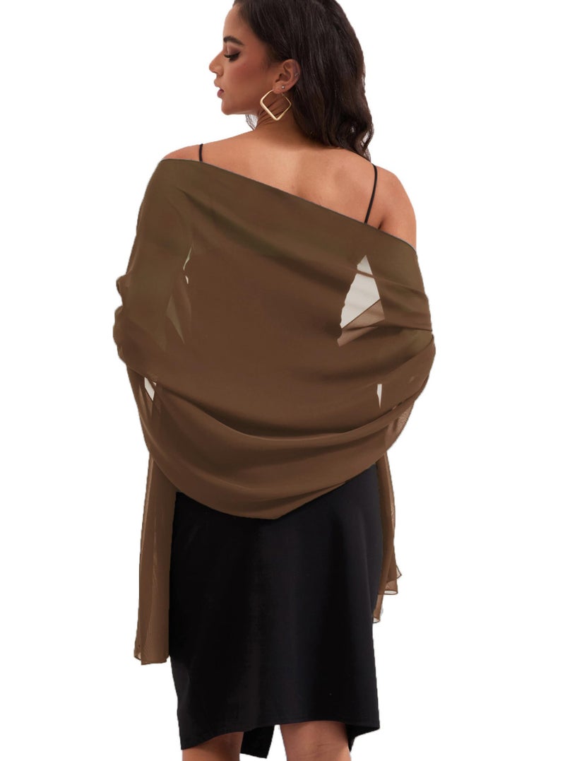 Baoqiya Women's Shawls and Wraps for Evening Dress Chiffon Shawl Soft Elegant Silky Pashmina Wedding Bridal Scarf(Brown, 79"Ã—19") - Image 1