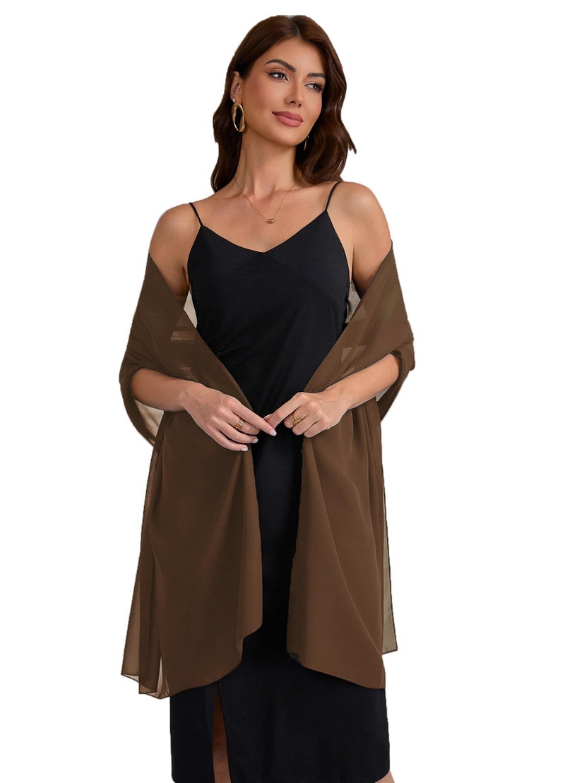 Baoqiya Women's Shawls and Wraps for Evening Dress Chiffon Shawl Soft Elegant Silky Pashmina Wedding Bridal Scarf(Brown, 79"Ã—19") - Image 3
