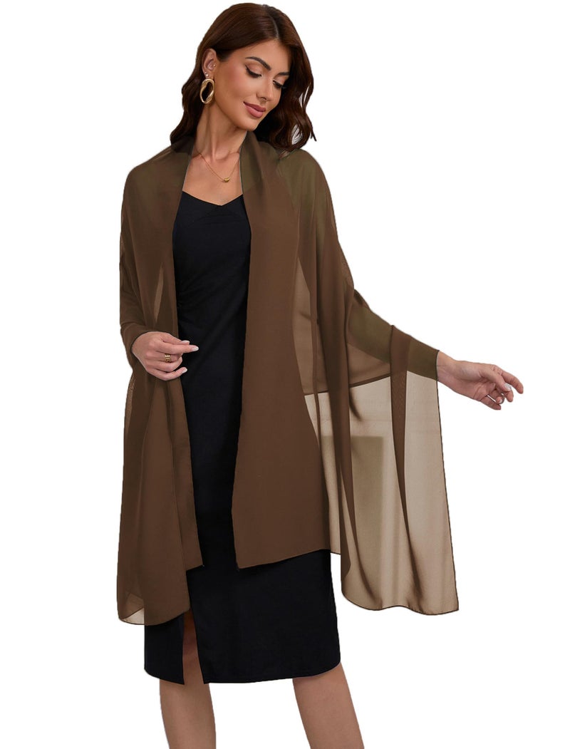 Baoqiya Women's Shawls and Wraps for Evening Dress Chiffon Shawl Soft Elegant Silky Pashmina Wedding Bridal Scarf(Brown, 79"Ã—19") - Image 4