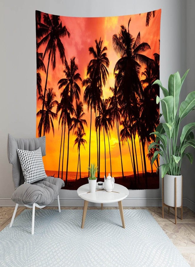 Loccor Beach Sunset Tapestry Coconut Palm Tree Silhouette Tropical Hawaii Summer Scenery Seaside Tapestry Wall Hanging Trippy Orange Black Wall Art for Bedroom Living Room Dorm Home Decor 80x60inch - Image 5