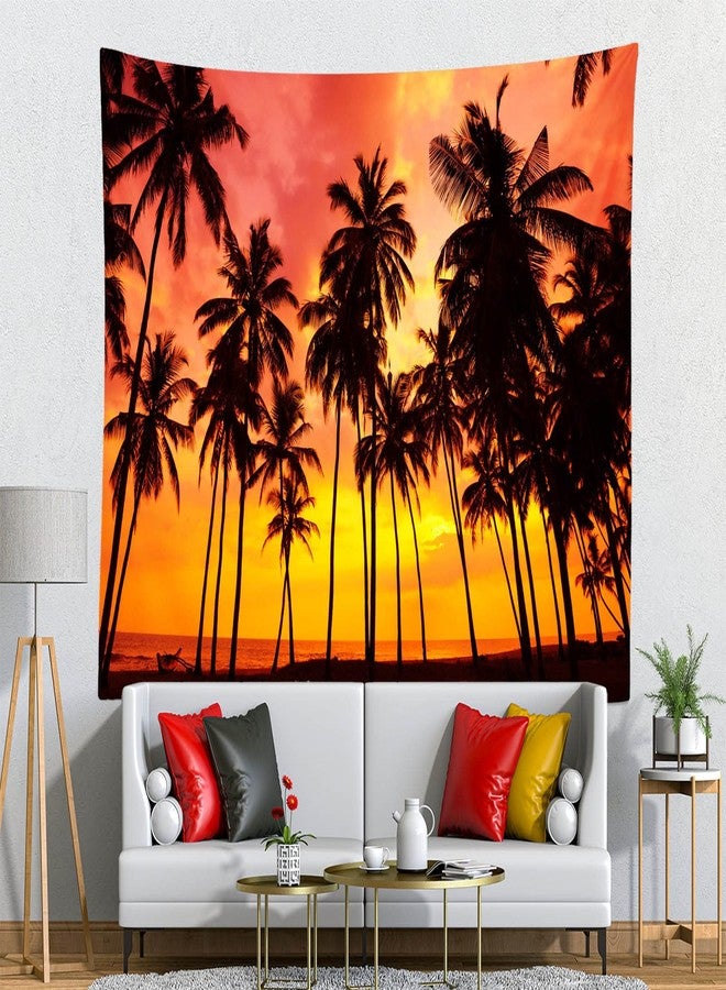 Loccor Beach Sunset Tapestry Coconut Palm Tree Silhouette Tropical Hawaii Summer Scenery Seaside Tapestry Wall Hanging Trippy Orange Black Wall Art for Bedroom Living Room Dorm Home Decor 80x60inch - Image 2