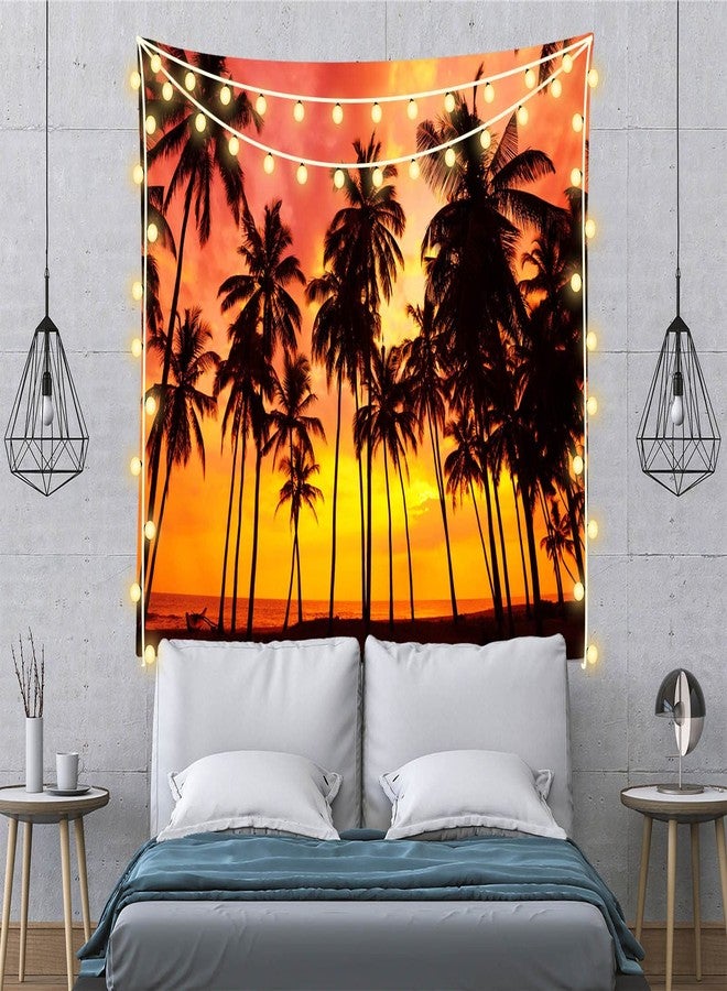 Loccor Beach Sunset Tapestry Coconut Palm Tree Silhouette Tropical Hawaii Summer Scenery Seaside Tapestry Wall Hanging Trippy Orange Black Wall Art for Bedroom Living Room Dorm Home Decor 80x60inch - Image 4