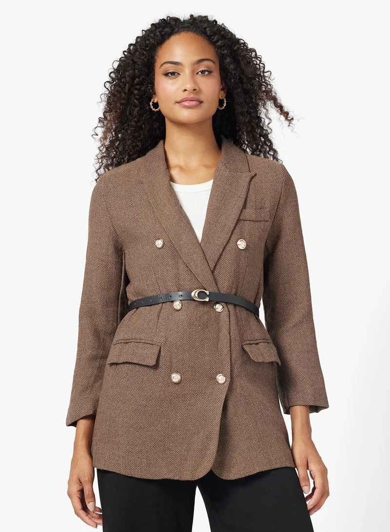 Ginger Classic Checkered Longline Belted Blazer