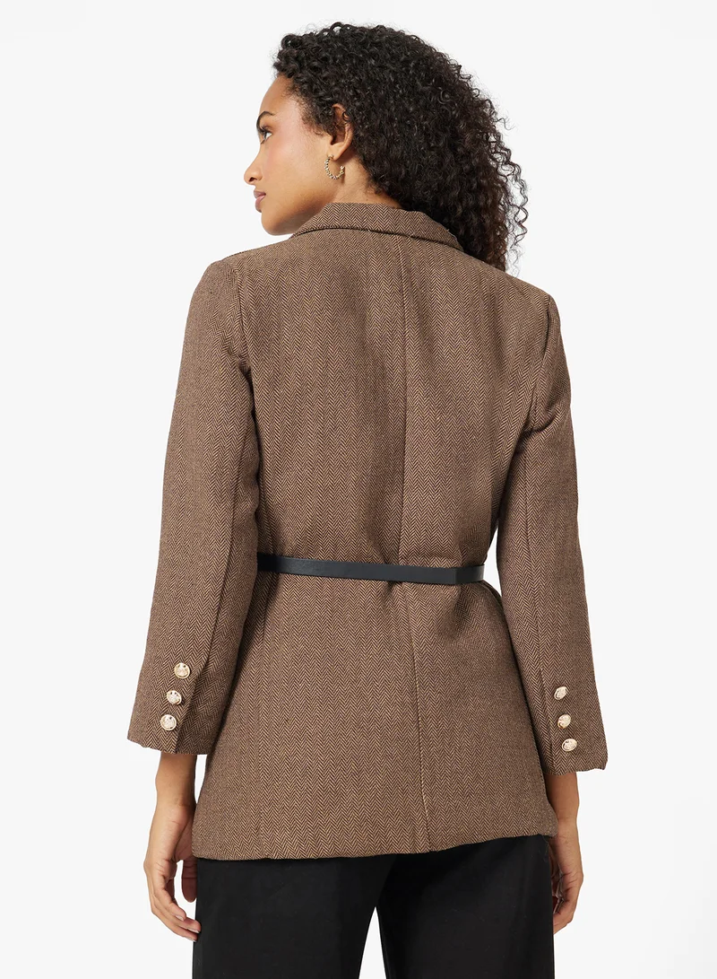 Ginger Classic Checkered Longline Belted Blazer