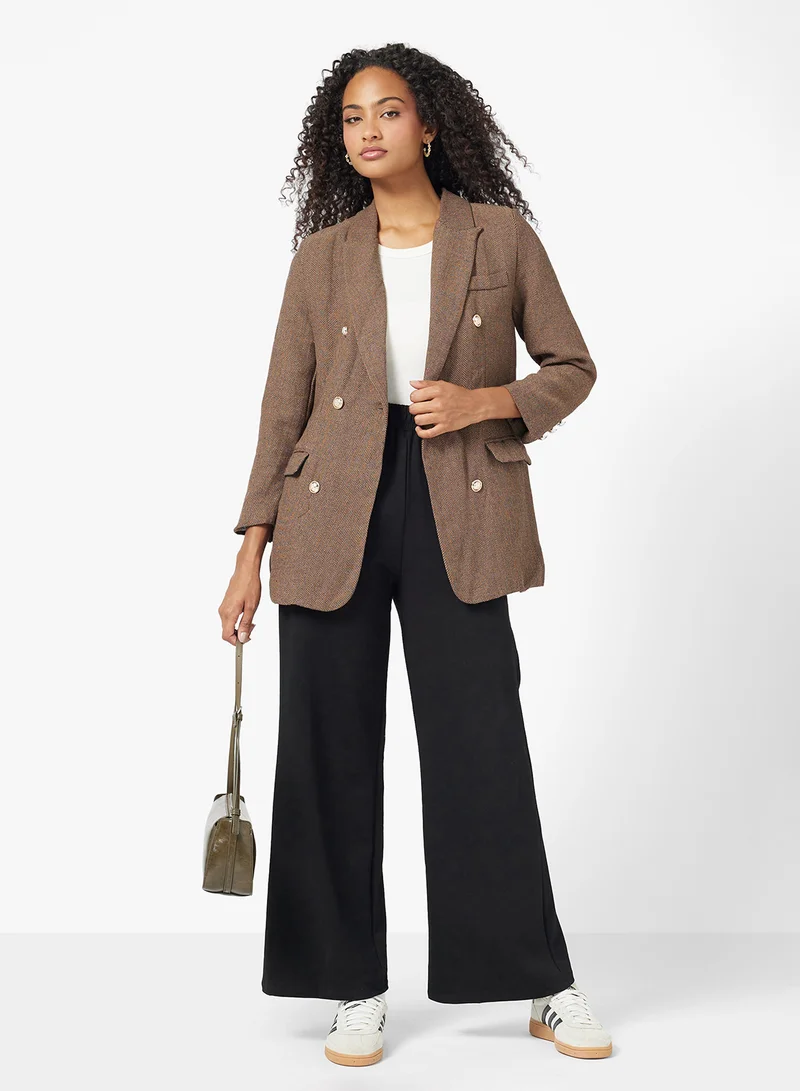 جينجر Classic Checkered Longline Belted Blazer