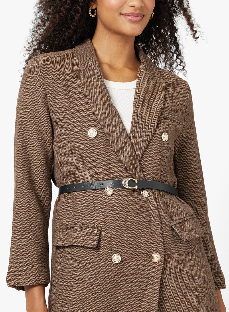 جينجر بليزر كلاسيكي طويل بحزام كاروهات - Image 3