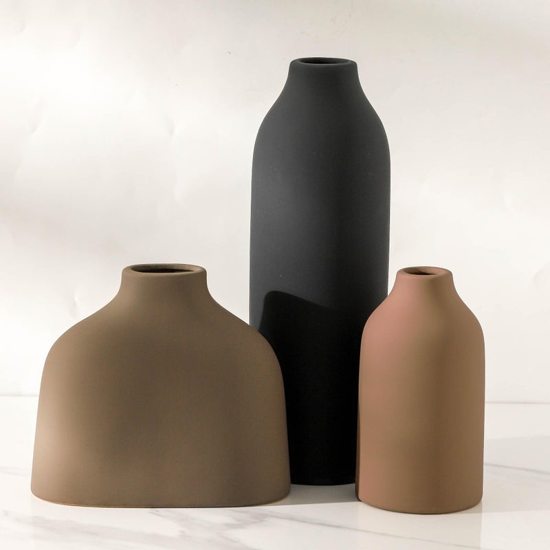 Enra Ceramic Vase Set of 3, Home Decor Vase, Modern Farmhouse Decor, Flower Vase for Your Kitchen, Bedroom, Office, Living Room, Bathroom, Bookshelf Decoration,Boho Decor (Multicolor) - Image 1