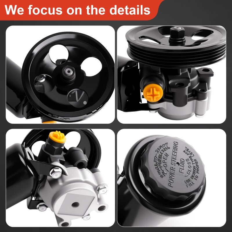 DWLDMLWC Power Steering Pump Assembly with Pulley & Reservoir, Compatible with 1995-2004 Toyota Tacoma V6 3.4L,1996-2002 4Runner V6 3.4L,1995-1998 T100 V6 3.4L,Replaces 21-5229 4432004030 4432004052 - Image 3