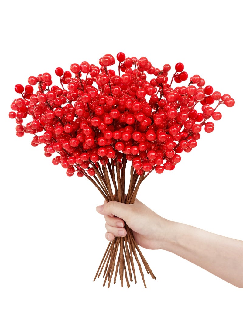Pynqdfu Pynqdfu 30 Pcs Christmas Red Berry Twig Stem 13.4 inch Artificial Burgundy Berry Picks Waterproof Berry Branches for Home Holiday Wedding DIY Crafts Decor  - Image 1