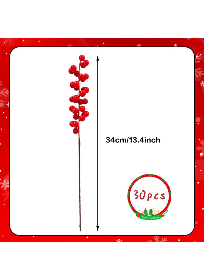 Pynqdfu Pynqdfu 30 Pcs Christmas Red Berry Twig Stem 13.4 inch Artificial Burgundy Berry Picks Waterproof Berry Branches for Home Holiday Wedding DIY Crafts Decor  - Image 2
