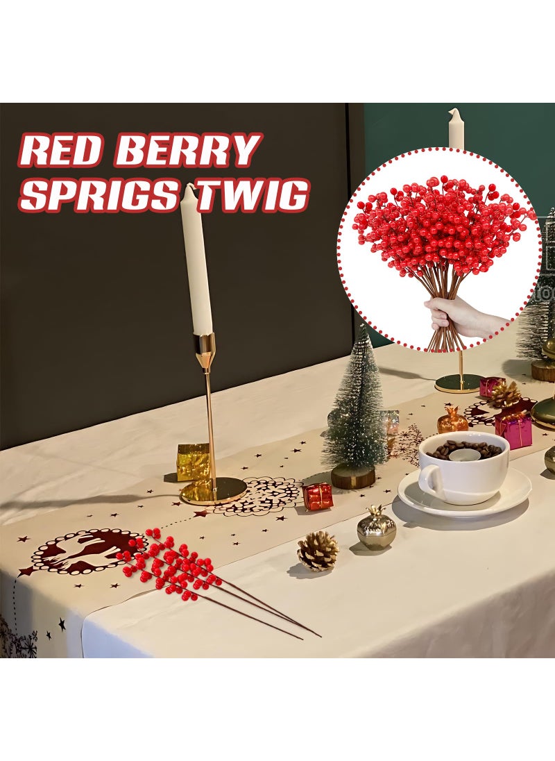 Pynqdfu Pynqdfu 30 Pcs Christmas Red Berry Twig Stem 13.4 inch Artificial Burgundy Berry Picks Waterproof Berry Branches for Home Holiday Wedding DIY Crafts Decor  - Image 5