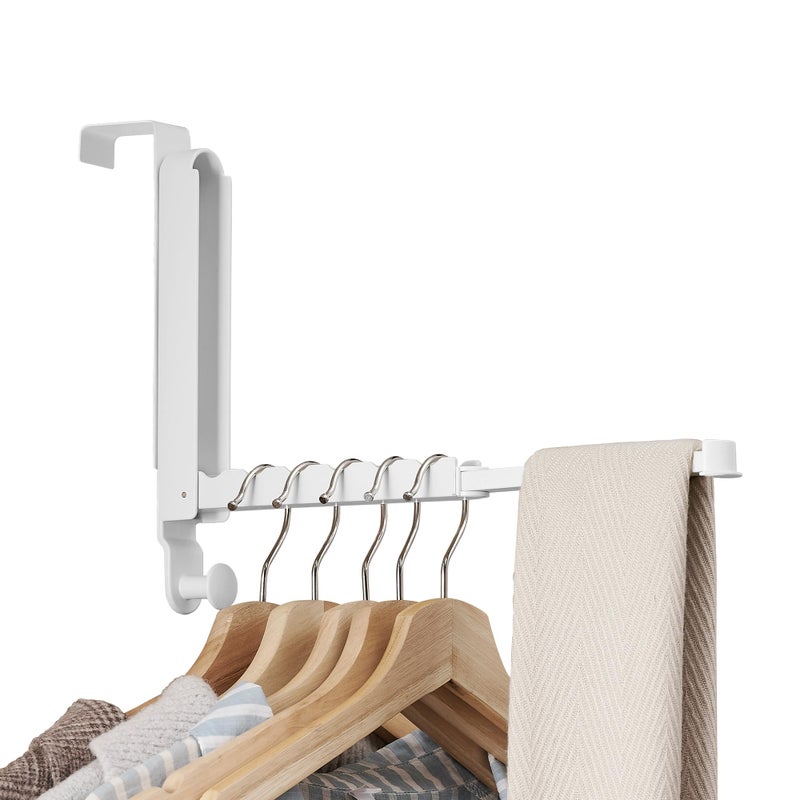 RFOUO Clothes Drying Rack Foldable Fit Door up to 1 3/8" Optimal 1pc,Over The Door Hanger with Retractable Rod,Over The Door Hanger Hooks for Laundry Bathroom Bedroom Travel Hangers(White, 1 Pack) - Image 1
