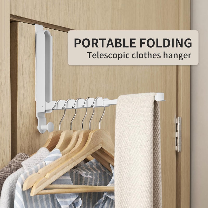 RFOUO Clothes Drying Rack Foldable Fit Door up to 1 3/8" Optimal 1pc,Over The Door Hanger with Retractable Rod,Over The Door Hanger Hooks for Laundry Bathroom Bedroom Travel Hangers(White, 1 Pack) - Image 3