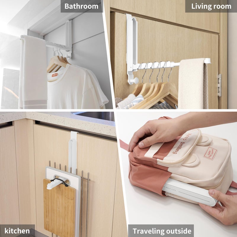 RFOUO Clothes Drying Rack Foldable Fit Door up to 1 3/8" Optimal 1pc,Over The Door Hanger with Retractable Rod,Over The Door Hanger Hooks for Laundry Bathroom Bedroom Travel Hangers(White, 1 Pack) - Image 5