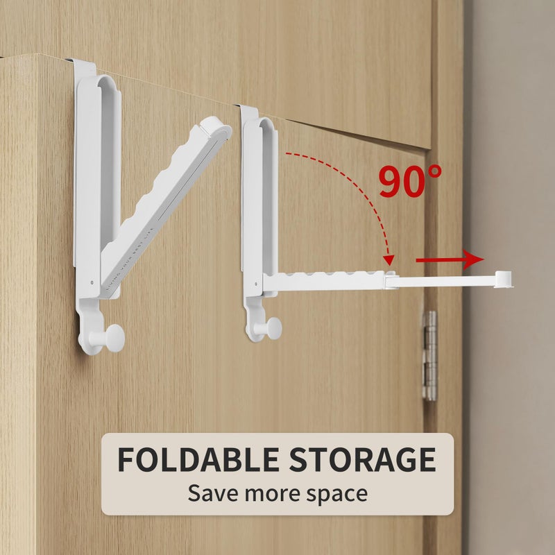 RFOUO Clothes Drying Rack Foldable Fit Door up to 1 3/8" Optimal 1pc,Over The Door Hanger with Retractable Rod,Over The Door Hanger Hooks for Laundry Bathroom Bedroom Travel Hangers(White, 1 Pack) - Image 4