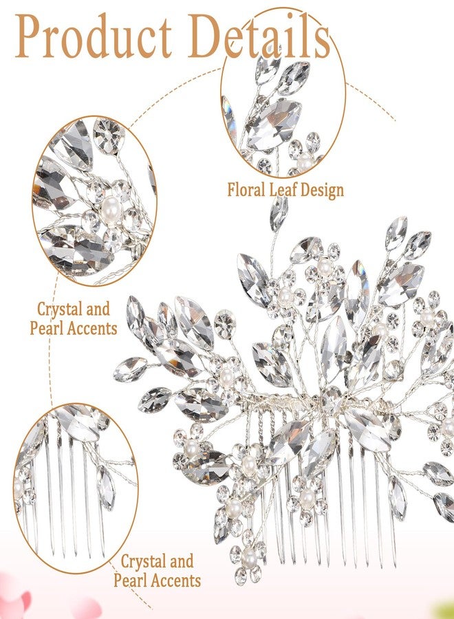 ١٠ قطع من إكسسوارات الشعر للعرائس، إكسسوارات شعر مرصعة بأحجار الراين، إكسسوارات شعر للنساء في حفلات الزفاف، مشط شعر فضي للعروس ودبابيس شعر من اللؤلؤ، للعرائس ووصيفات الشرف - Image 3