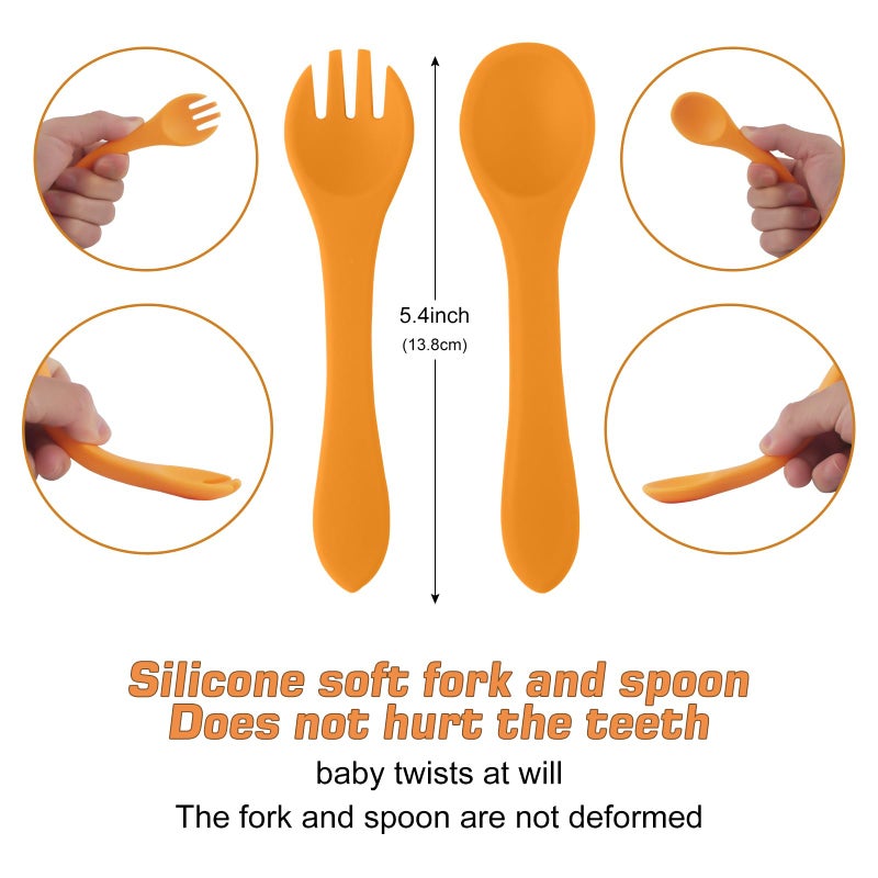 Qshare Powerful Suction Plates For Baby And Toddler Baby Divided Plate Thanksgiving Plates With Fork And Spoon Duck Baby Plate Non-Slip Bpa Free Microwave & Dishwasher Safe (Orange) - Image 5