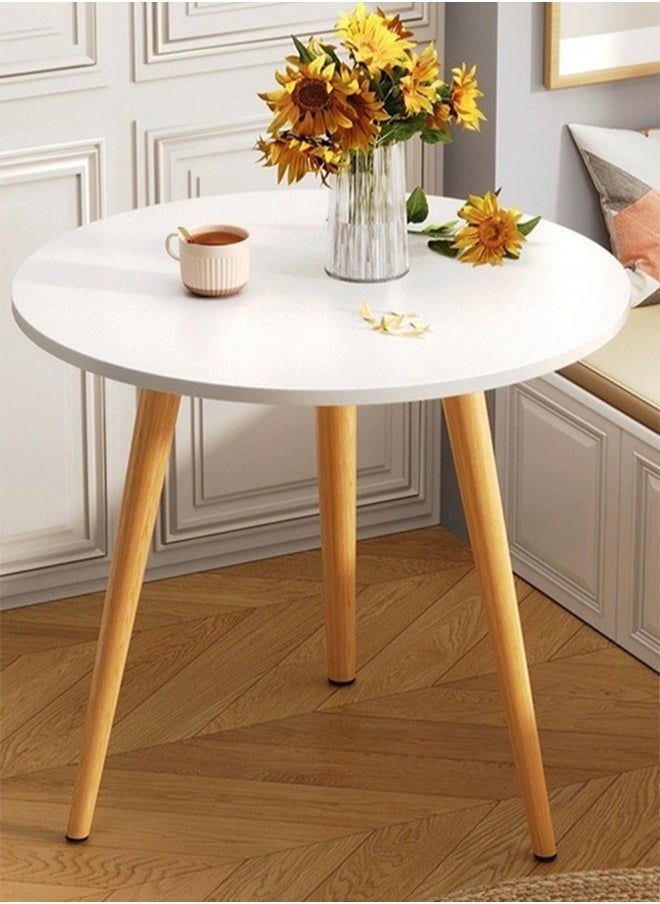 Aralifes Mini Round Side Table Coffee Table for Bedroom/Living Room with Natural Wood Legs White  42*40CM  - Image 1