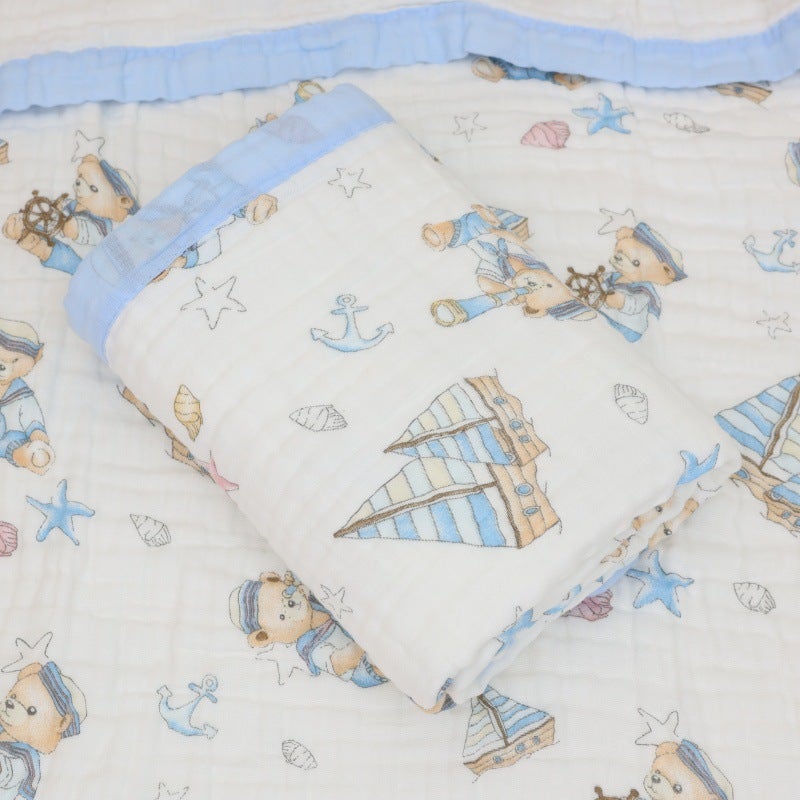 Cotton Six-Layer Gauze Bath Towel Baby Summer Quilt Baby Pusher Blanket Summer Kindergarten Air Conditioning Quilt Cartoon - Image 4