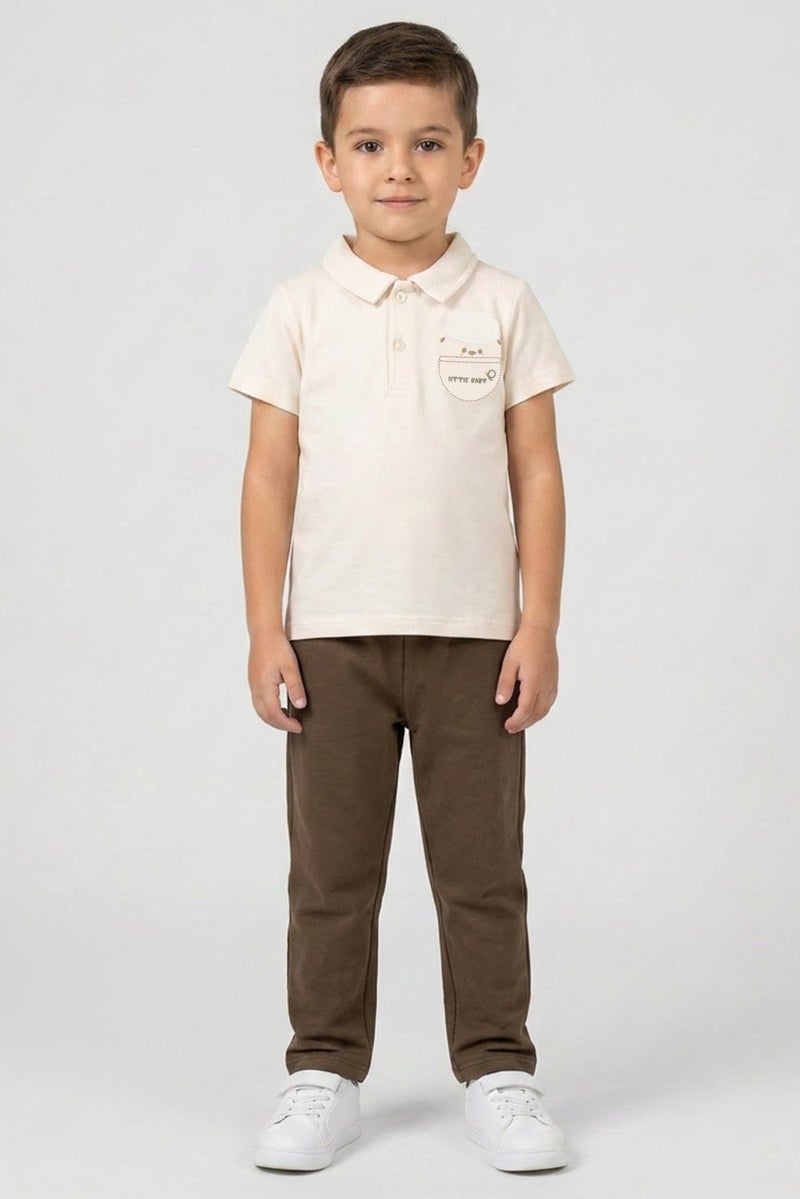 POPEES Toddlers Boy 2 Pcs Graphic Print Polo Shirt And Pants Set, Multicolor - Image 1