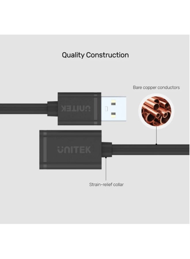 Unitek USB 2.0 Extension Cable – 1 Meter High-Speed USB-A Male to Female Extension Cord, Supports Data Transfer up to 480Mbps, Durable and Compact Design for PC, Laptop, Printer, and USB Peripherals – Black - Image 5