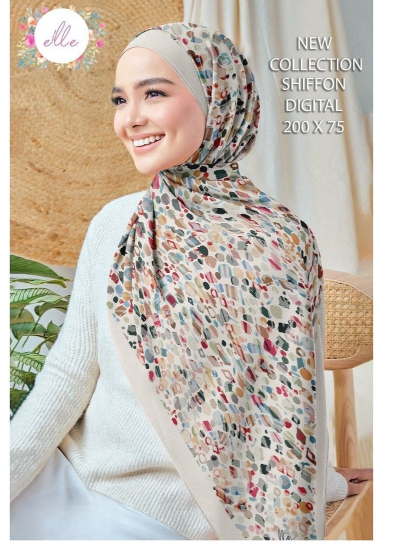 ELLE Luxury Chiffon Islamic Hijab Scarf Shawl for Women Occasions and Casual Days - Size (200cm x 75cm)