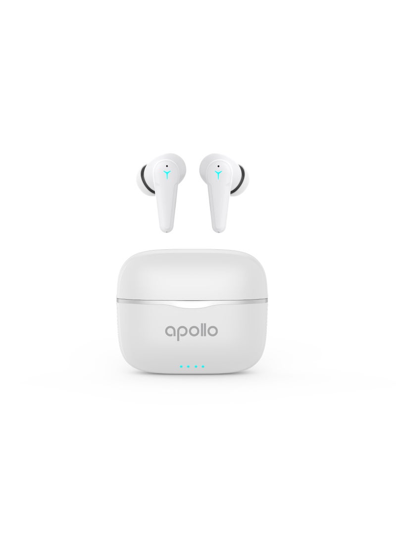 Xcell Apollo7 True Wireless Earbuds | High Bass Crystal Clear Sound, Bluetooth 5.3 | 4Hr Non-Stop Music + 100Hr Standby | Compact TWS with Voice Support for iOS/Android | Ultra-Lightweight – White