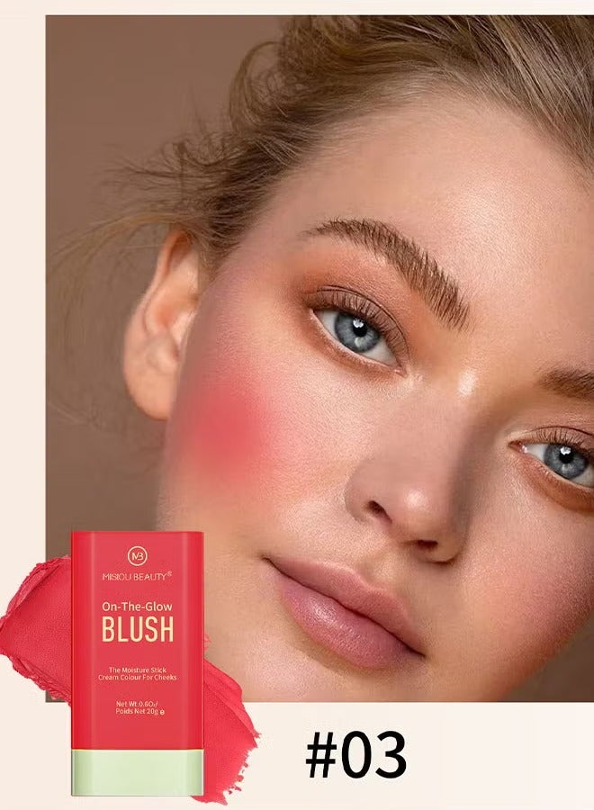 Misiou Beauty On The Glow Blush, The Moisture Stick Cream Colour For Cheeks, Highlighting ​Color Silky Powder Blusher Stick Natural Glow Silly Blusher Light And Soft Feeling The Apply On Your Face - Image 2