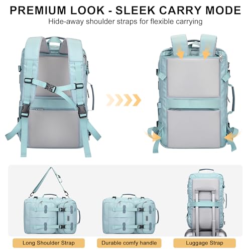 PIJUSHI Carry on Travel Backpack for Women Convertible Duffle Bag Flight Approved Luggage Backpack Fit 16 Inch Laptop(PE053 Teal Blue) - Image 3