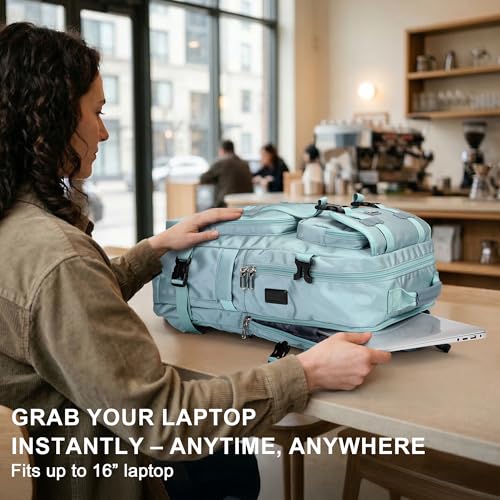 PIJUSHI Carry on Travel Backpack for Women Convertible Duffle Bag Flight Approved Luggage Backpack Fit 16 Inch Laptop(PE053 Teal Blue) - Image 4
