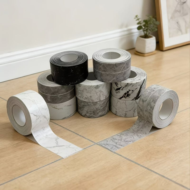 One Roll 196.85 Inch Self Adhesive PVC Marble Waterproof Sealing Tape With Yellow Stain Scraper For Kitchen Stove Sink Bathroom Toilet Decoration And Repair - Image 1