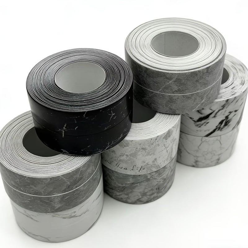 One Roll 196.85 Inch Self Adhesive PVC Marble Waterproof Sealing Tape With Yellow Stain Scraper For Kitchen Stove Sink Bathroom Toilet Decoration And Repair - Image 2
