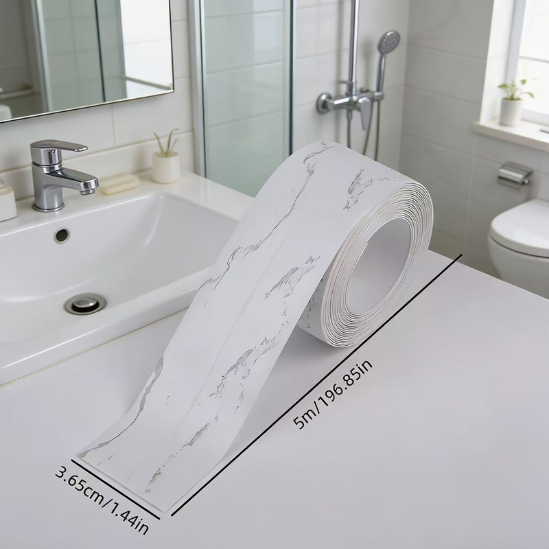 One Roll 196.85 Inch Self Adhesive PVC Marble Waterproof Sealing Tape With Yellow Stain Scraper For Kitchen Stove Sink Bathroom Toilet Decoration And Repair - Image 5