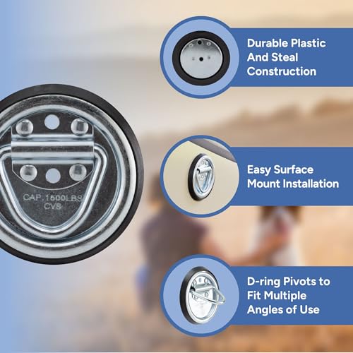 RecPro Surface Mount D-Ring Tie-Down Anchor Rope Ring for RV Furniture, Toy Haulers, or Trailers (4 Pack) - Image 4