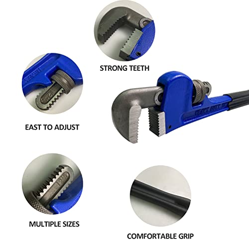 HFS(R 4 Pack Heavy Duty Pipe Wrench Set, Adjustable 8" 10" 12" 14" Soft Grip Plumbing Wrench Set - Image 3