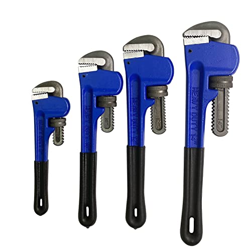 HFS(R 4 Pack Heavy Duty Pipe Wrench Set, Adjustable 8" 10" 12" 14" Soft Grip Plumbing Wrench Set - Image 1