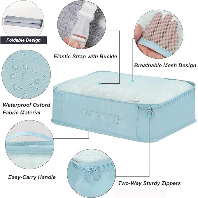 KUKLAR Packing Cubes for Suitcases with Shoe Bag Clothing Bag Accessories Bags Packing Cubes for Travel Luggage Organizer Women Men(Light Blue) - Image 2