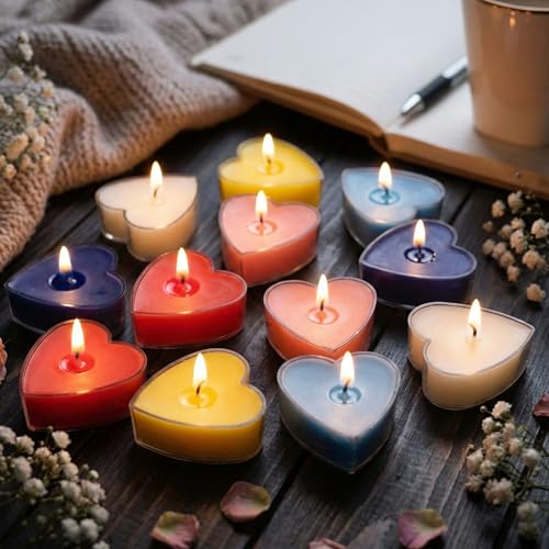 Shraddha Creation Paraffin Wax Scented Candles For Mix Fragrance, Heart Shape, Multi Colour, Pack Of 12, 3.5 X 1.5 Cm - Image 1
