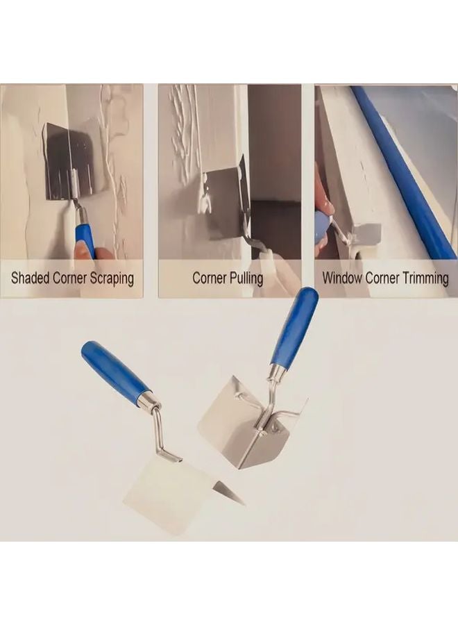 2pcs Blue Heavy Duty Stainless Steel Double Edged Corner Putty Knife Set - Image 2