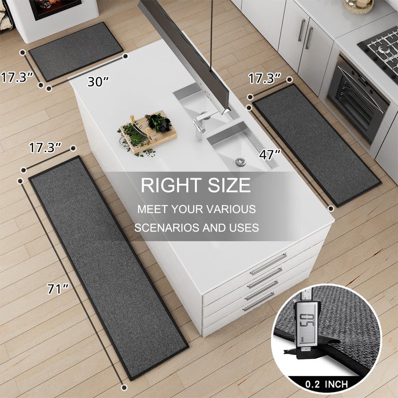 SUMLANS Kitchen Mat Set of 2 PCS, Cushioned Non Slip Rugs for Kitchen Floor, Absorbent Runner Comfort Standing Mats Washable for Kitchen, Office, Home, 17.3"x47"+17.3"x30" (Black) - Image 3