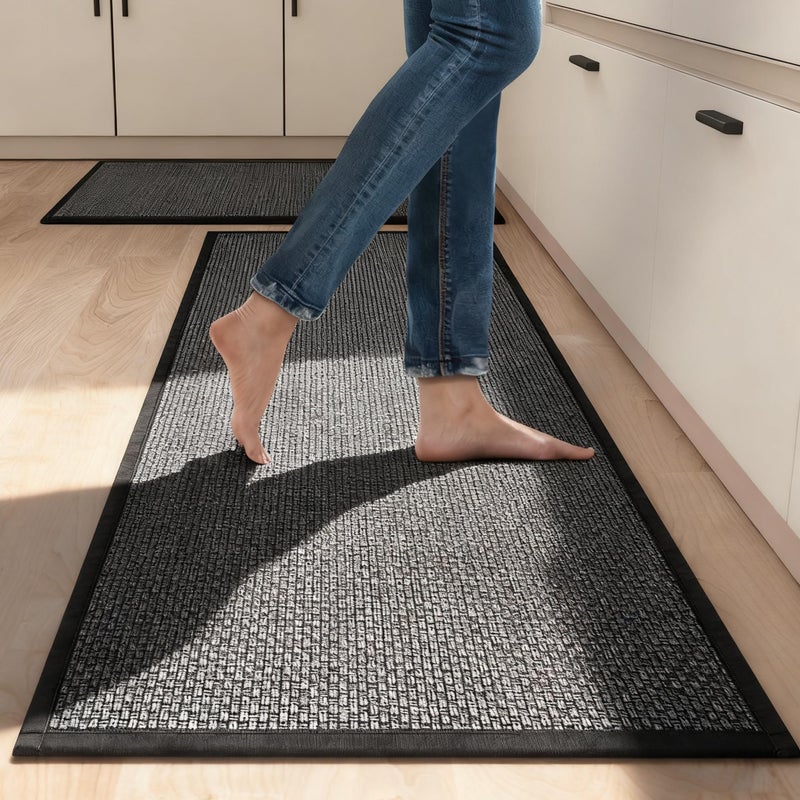 SUMLANS Kitchen Mat Set of 2 PCS, Cushioned Non Slip Rugs for Kitchen Floor, Absorbent Runner Comfort Standing Mats Washable for Kitchen, Office, Home, 17.3"x47"+17.3"x30" (Black) - Image 2