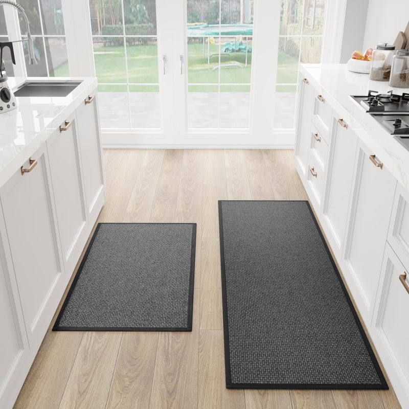 SUMLANS Kitchen Mat Set of 2 PCS, Cushioned Non Slip Rugs for Kitchen Floor, Absorbent Runner Comfort Standing Mats Washable for Kitchen, Office, Home, 17.3"x47"+17.3"x30" (Black) - Image 1