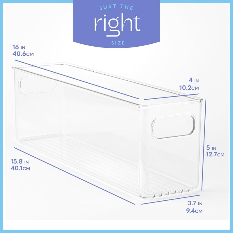 PrimeBox Plastic Food Storage 4 Pack Clear Container Bin with Handles for Organizing Kitchen, Pantry, Fridge, Freezer, Pantry,Bathroom. 16"x4"x5" - Image 3